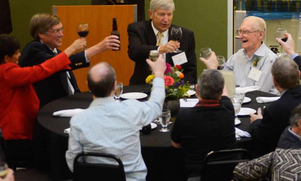 A toast is raised in honor of Boyd O'Dell